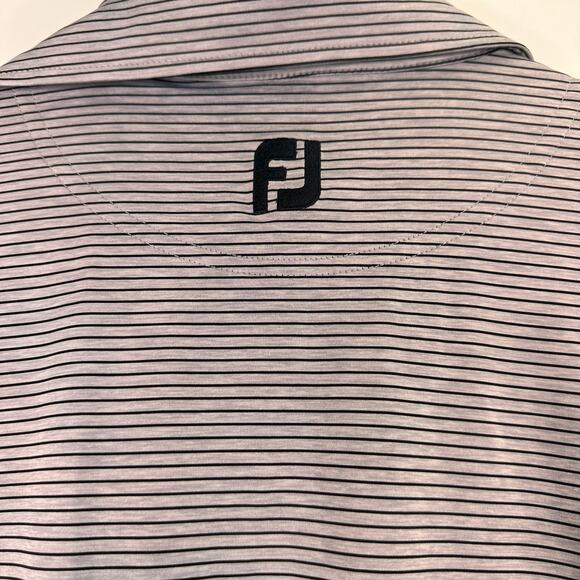 Fj FootJoy Men's Grey & Black Striped Performance Golf Polo Branded Size Large - Picture 3 of 6
